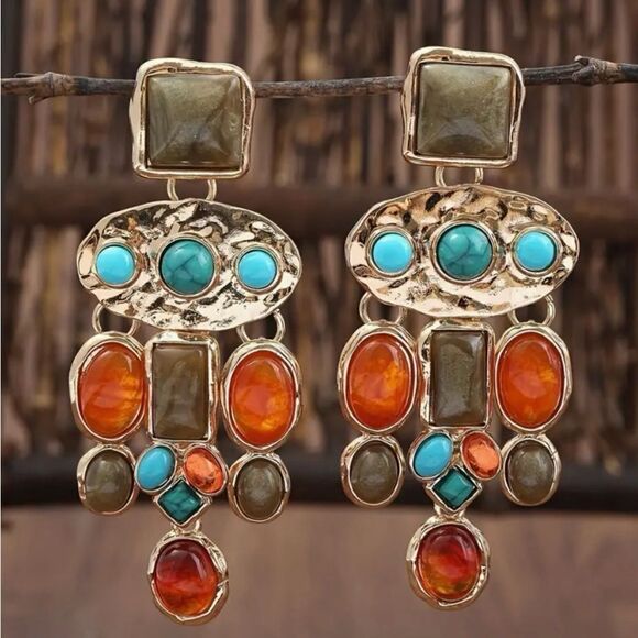 🧡 NEW Stunning & colorful bohemian style dangle earrings 🧡 - Picture 4 of 4